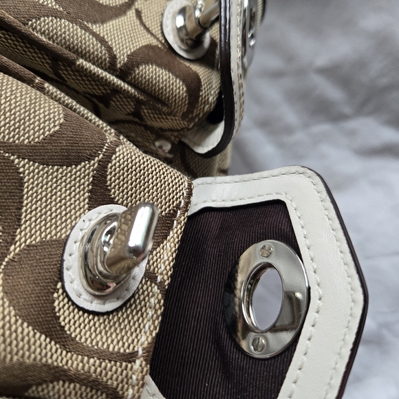 Coach Legacy Signature Small Pouch Shoulder Handbag, In Tan And White - Picture 6 of 9